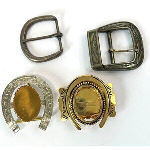 Unisex, Lot of 4 belt buckles, 2 vintage, 2 horse shoe shaped